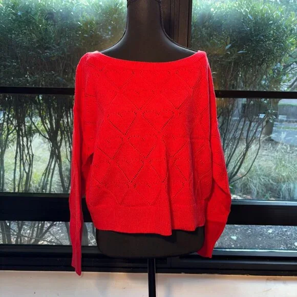 Hollister Heart Print Off the Shoulder Sweater - Red NWT - Picture 1 of 6
